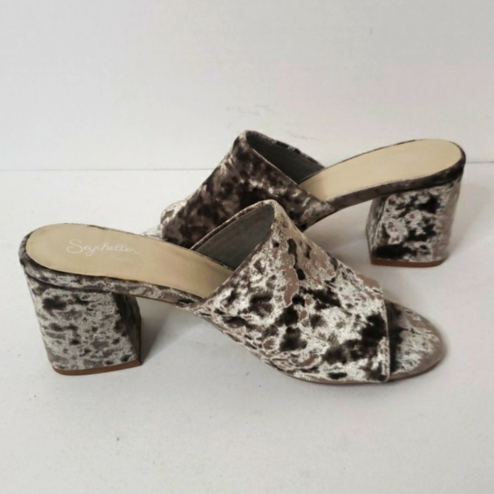 Seychelles Velvet Commute Block Heel Sandal Mules Grey Slip In Round Toe - Picture 11 of 17